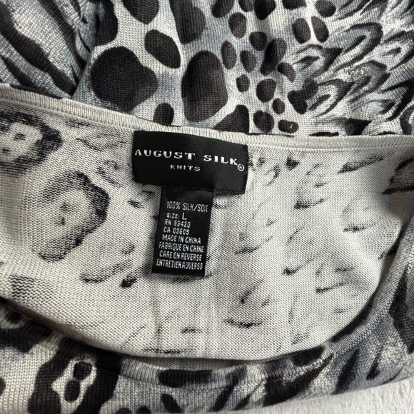 August Silk Women's Animal Print Knit Top Large Black Faux Fur Cuffs 100% Silk - Picture 3 of 8